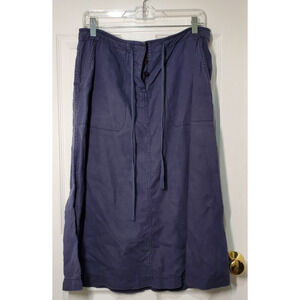L.L. Bean Women’s Linen Skirt Size 12 Navy Blue Drawstring Pockets